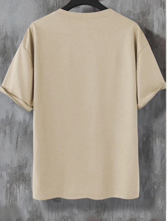 Men Printed Round Neck Cotton Blend Beige Tshirt
