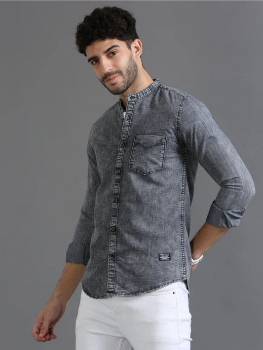 Men Washed Casual Grey Shirt