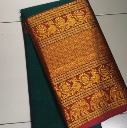 Women Bollywood Cotton Silk Saree with Unstitched Blouse (Green)