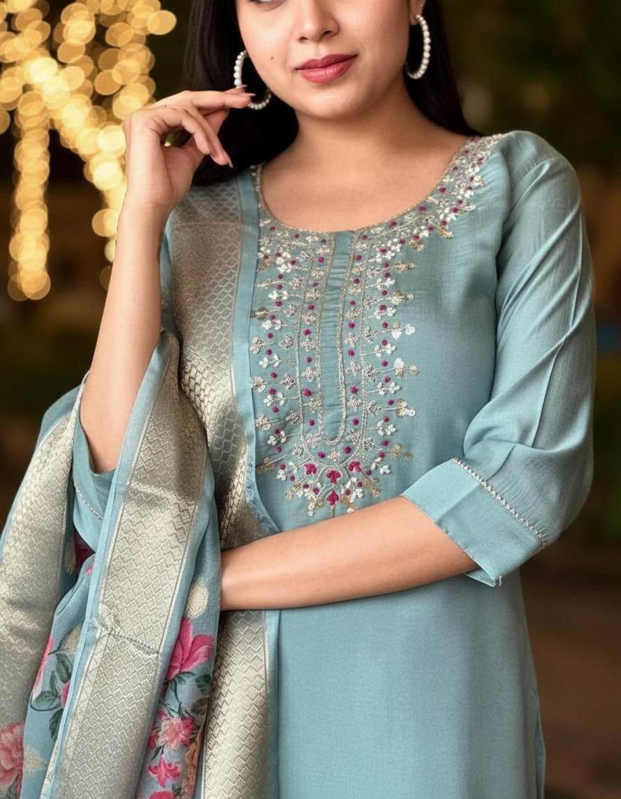 Embellished Anarkali Kurta, Bottom & Dupatta Set