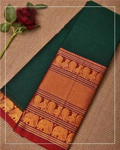 Women Bollywood Cotton Silk Saree with Unstitched Blouse (Green)