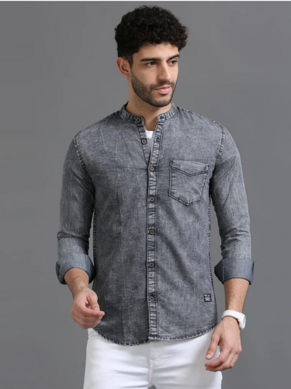 Men Washed Casual Grey Shirt