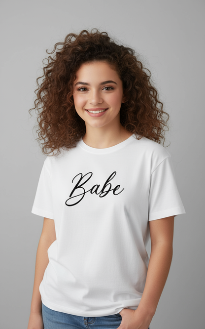 Babe Graphic White Tshirt For Girls