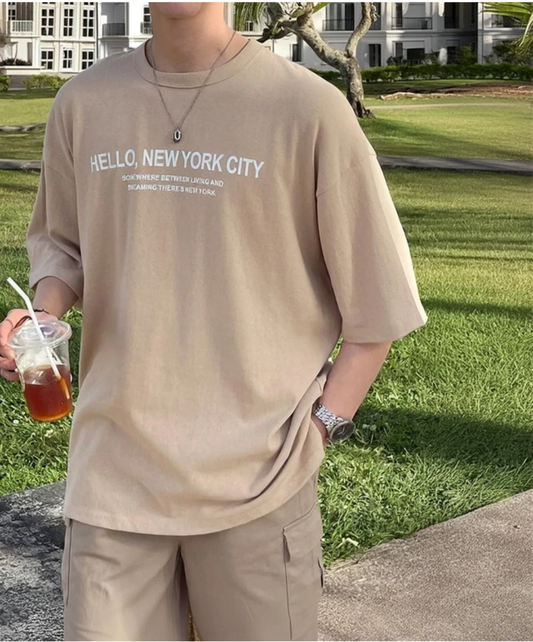 Men Printed Round Neck Cotton Blend Beige Tshirt